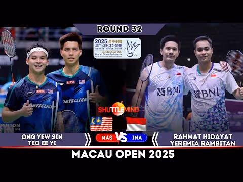 决胜局21-23惜败！王耀新/张御宇1-2拉赫马特/雅各布集锦！ 2025澳门公开赛 男双1/16决赛视频